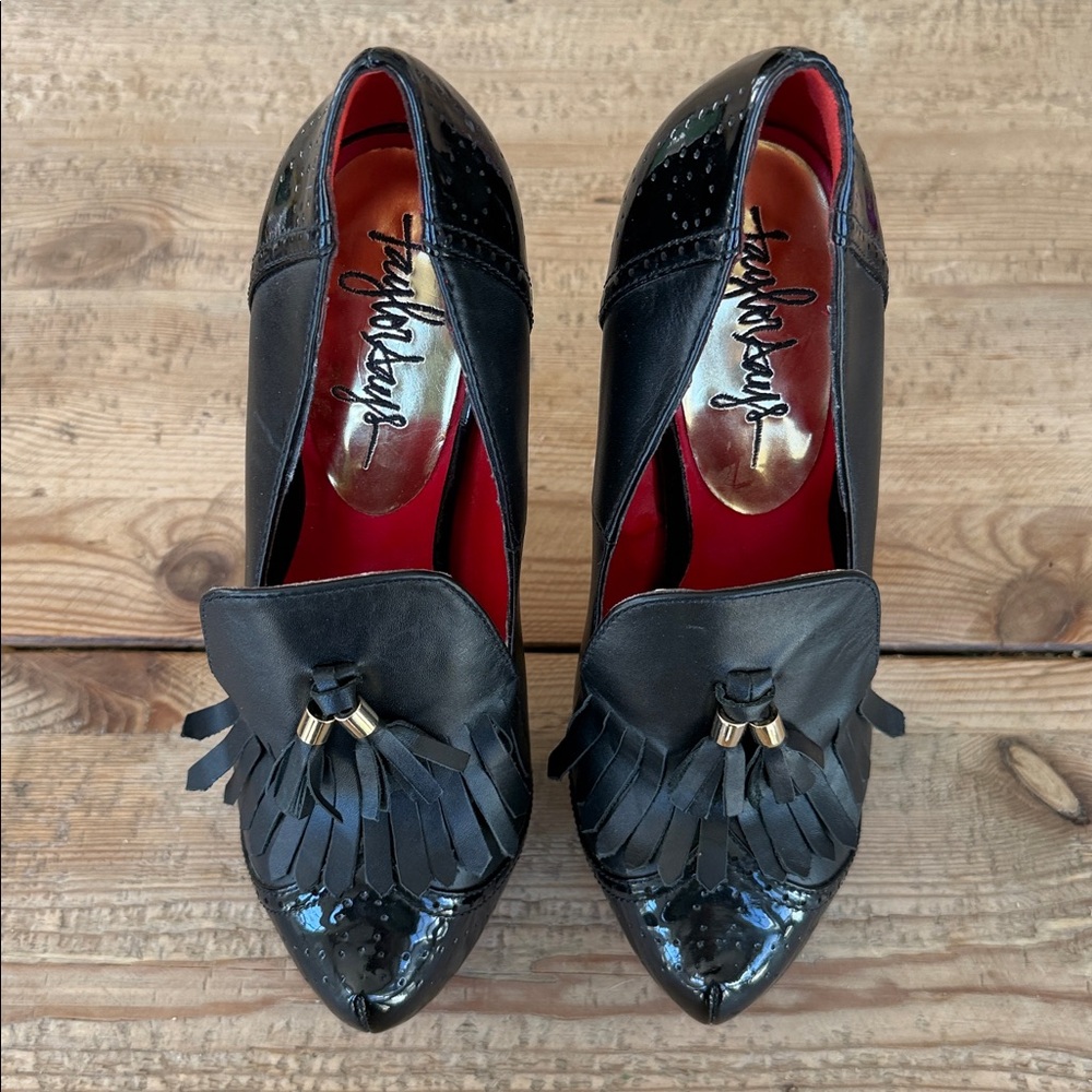 Taylor Says Rummy Black Leather Patent and Tassel Detail •6 inch heels• size 7 - Picture 5 of 12